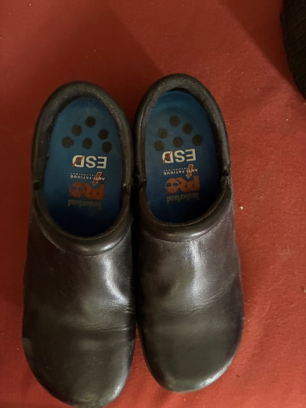 Timberland PRO Black Slip-On Work Clogs with Blue Insoles